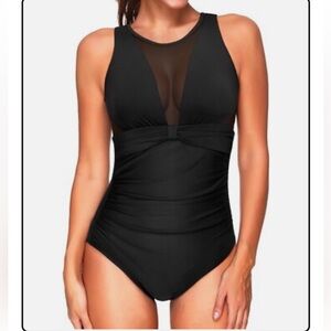 Temp Me Elegant Black One-Piece Swimsuit with Mesh Insert